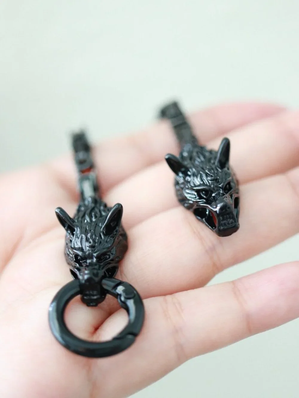 Wolf Double Head Viking Style Byzantine Chain Bracelet Black Stainless Steel